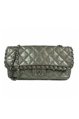 Chanel Line Chain Shoulder Bag Silver Leather